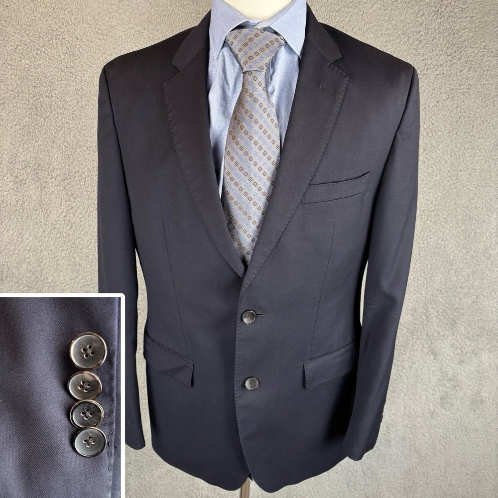 Hugo‎ Boss Blazer Mens 38R Navy Reda Fabric Woven Italy 2 Button Jacket *READ*